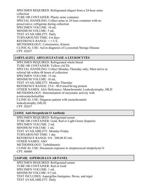 Printable Test Catalog - OU Medicine