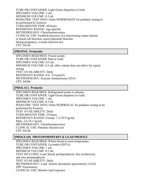 Printable Test Catalog - OU Medicine