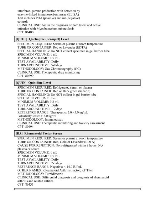 Printable Test Catalog - OU Medicine