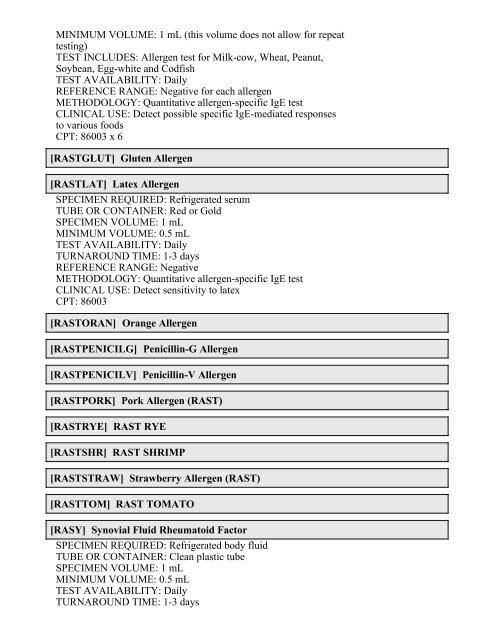 Printable Test Catalog - OU Medicine