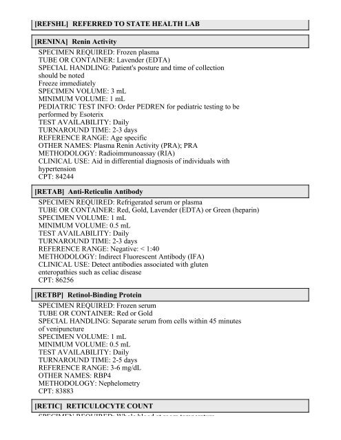 Printable Test Catalog - OU Medicine