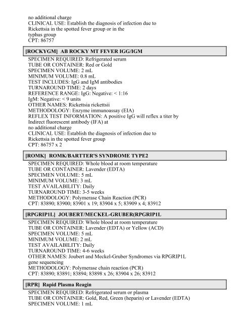 Printable Test Catalog - OU Medicine