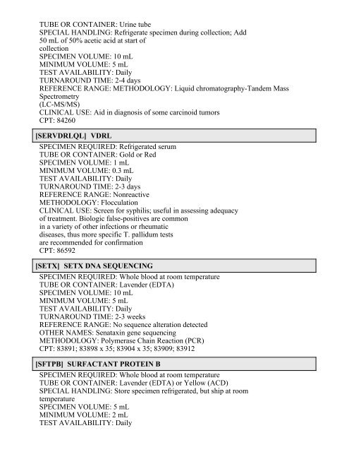 Printable Test Catalog - OU Medicine