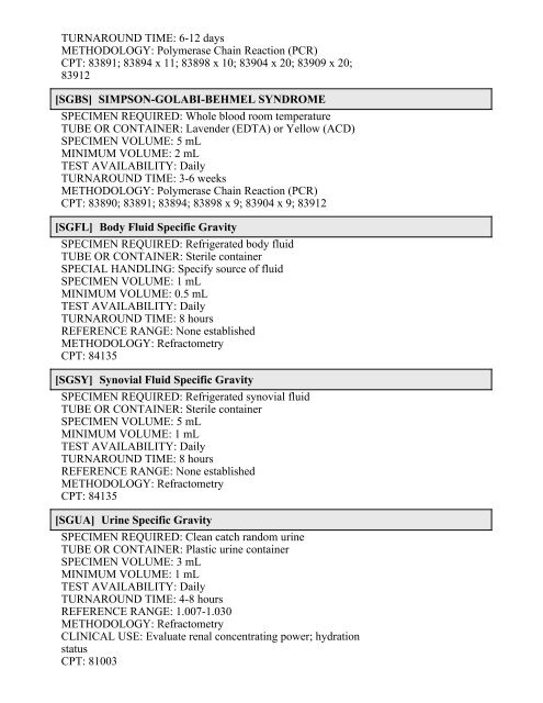 Printable Test Catalog - OU Medicine