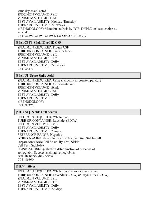 Printable Test Catalog - OU Medicine