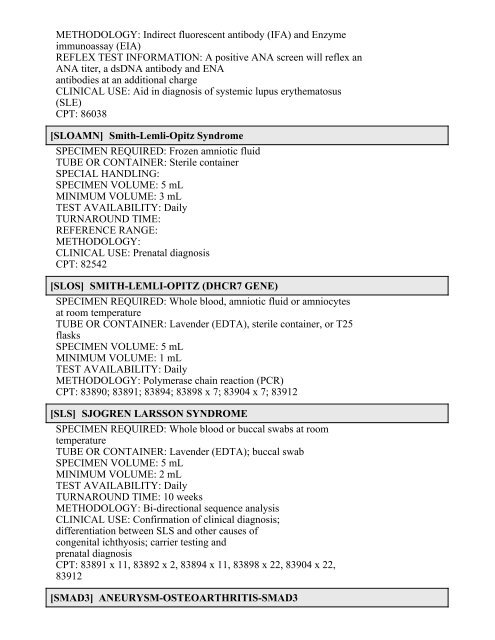 Printable Test Catalog - OU Medicine