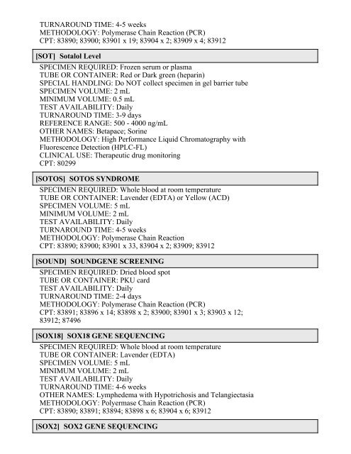 Printable Test Catalog - OU Medicine