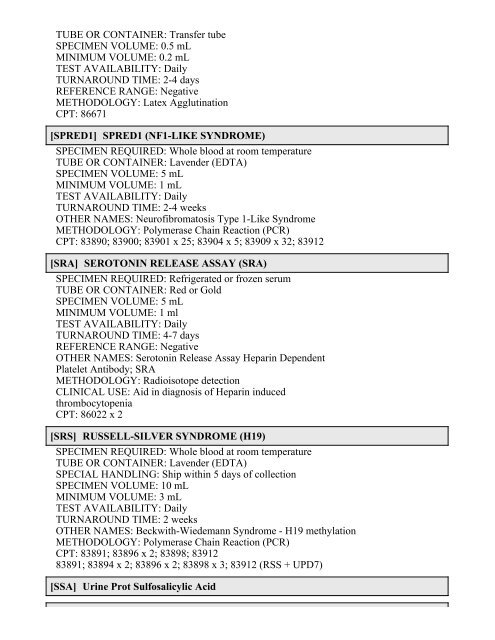 Printable Test Catalog - OU Medicine