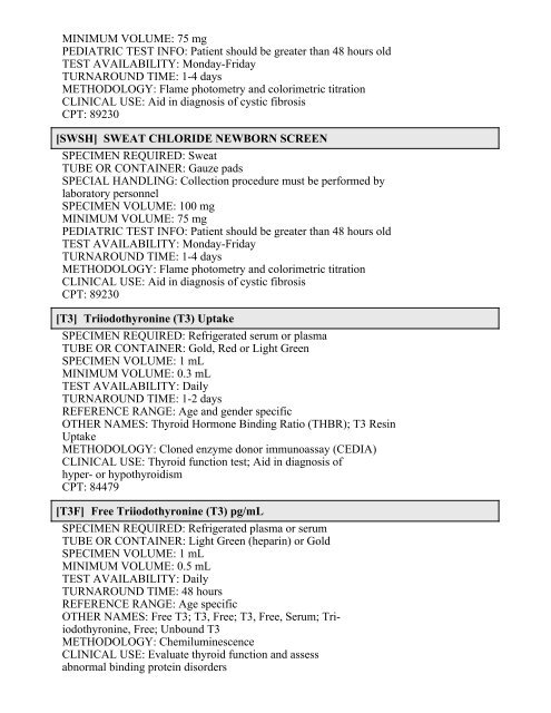 Printable Test Catalog - OU Medicine