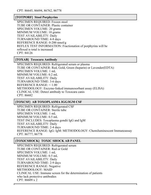 Printable Test Catalog - OU Medicine