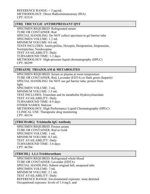 Printable Test Catalog - OU Medicine