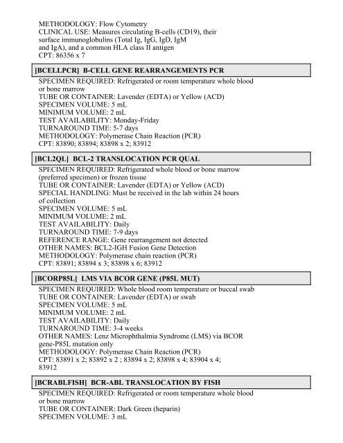 Printable Test Catalog - OU Medicine