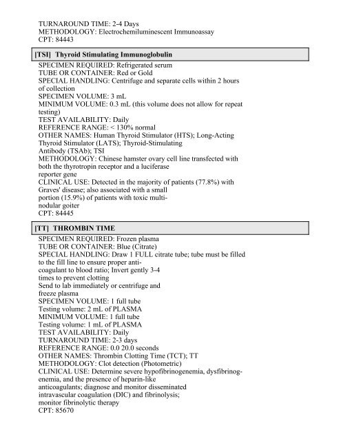 Printable Test Catalog - OU Medicine