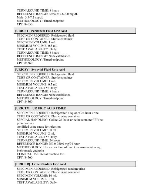 Printable Test Catalog - OU Medicine