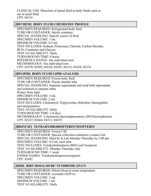 Printable Test Catalog - OU Medicine