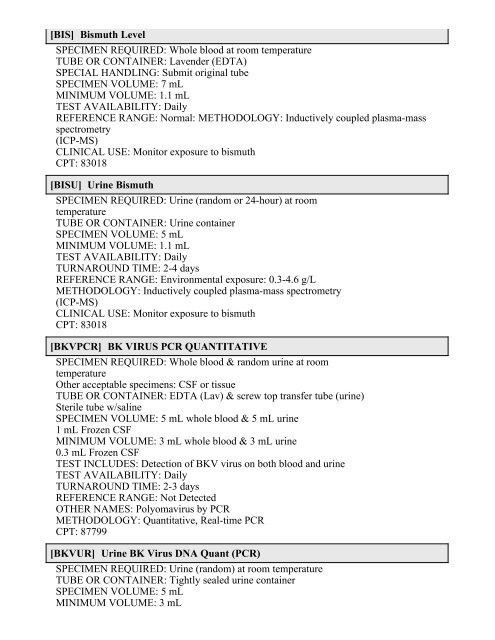 Printable Test Catalog - OU Medicine