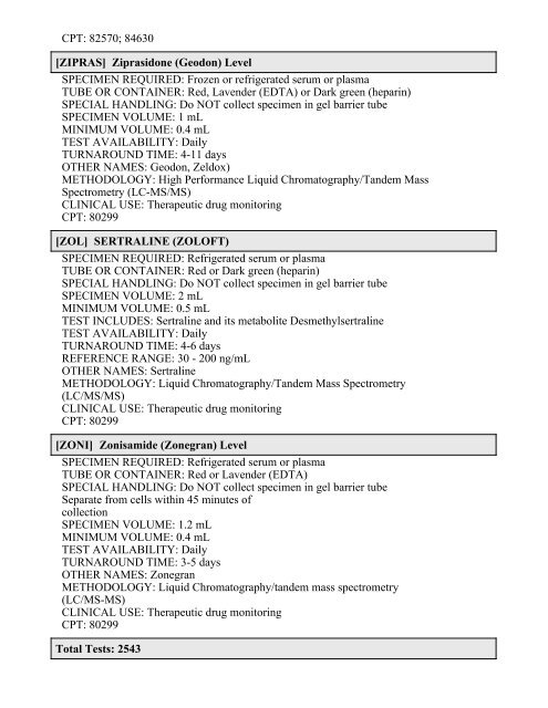 Printable Test Catalog - OU Medicine