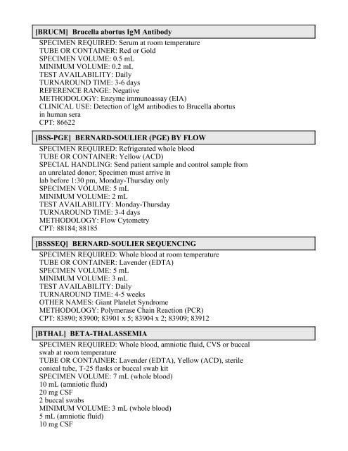 Printable Test Catalog - OU Medicine