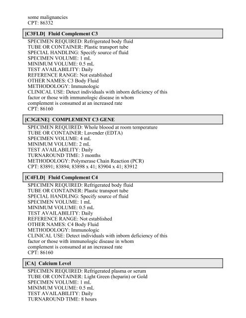 Printable Test Catalog - OU Medicine