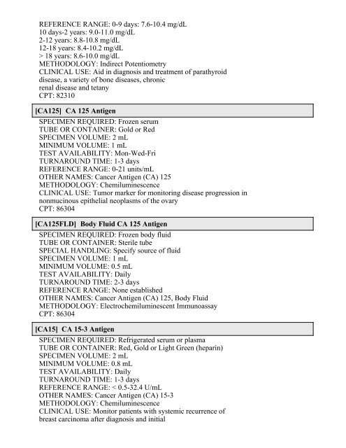 Printable Test Catalog - OU Medicine