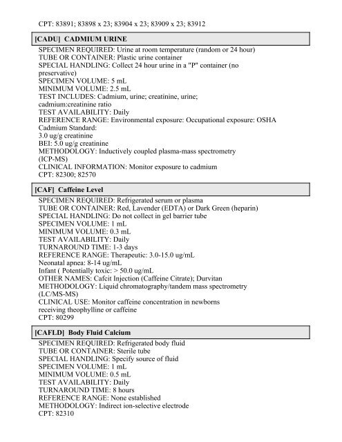 Printable Test Catalog - OU Medicine