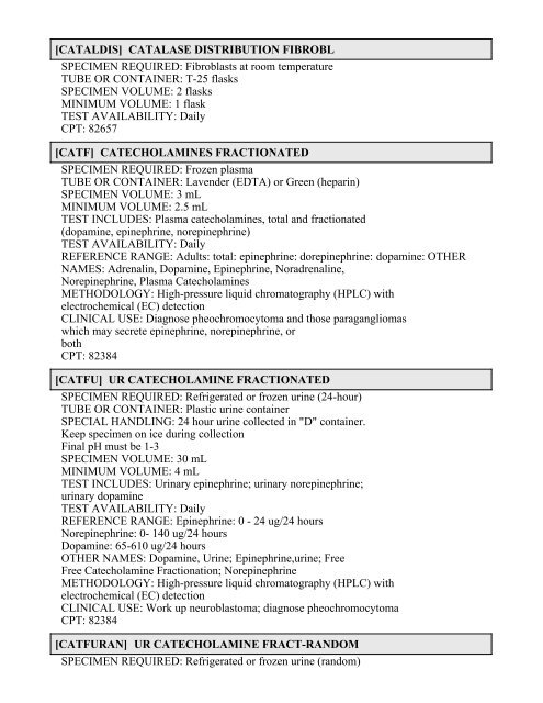 Printable Test Catalog - OU Medicine