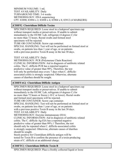 Printable Test Catalog - OU Medicine