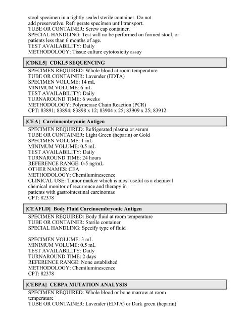 Printable Test Catalog - OU Medicine