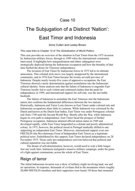 The Subjugation of a Distinct 'Nation': East Timor and Indonesia