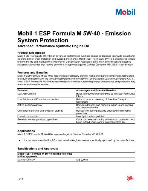 Mobil 1 ESP Formula M 5W-40 - Our Excellent Adventures