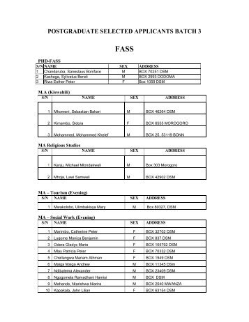 FASS Selected Applicants Batch 3