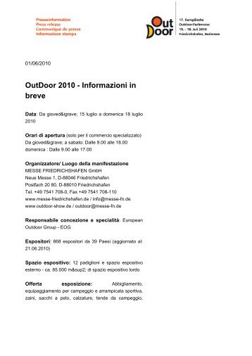 Informazioni stampa PDF - OutDoor Friedrichshafen