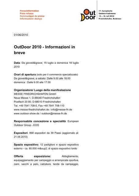 Informazioni stampa PDF - OutDoor Friedrichshafen