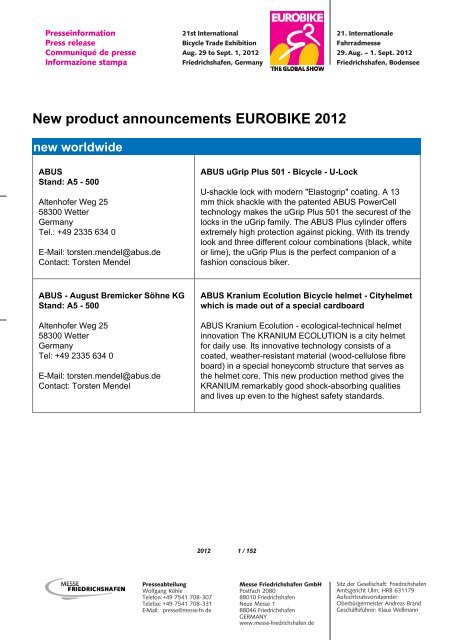 New product announcements EUROBIKE 2012 - OutDoor 