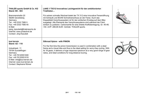 New product announcements EUROBIKE 2011