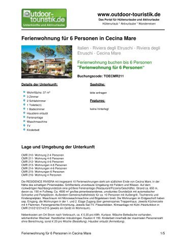 Ferienwohnung für 6 Personen in Cecina Mare - Outdoor-Touristik