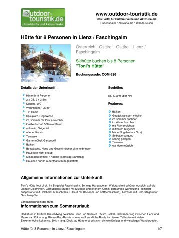 Hütte für 8 Personen in Lienz / Faschingalm - Outdoor-Touristik