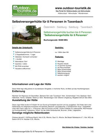 Selbstversorgerhütte für 8 Personen in Taxenbach - Outdoor-Touristik