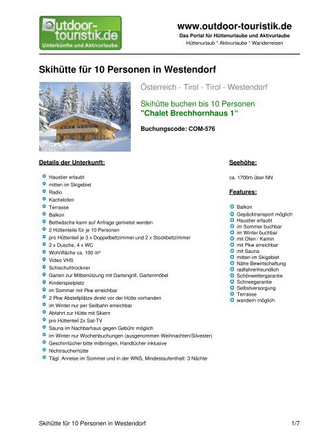 Skihütte für 10 Personen in Westendorf - Outdoor-Touristik