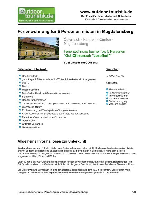 Ferienwohnung für 5 Personen mieten in ... - Outdoor-Touristik