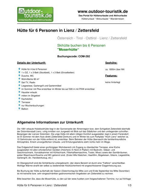 Hütte für 6 Personen in Lienz / Zettersfeld - Outdoor-Touristik