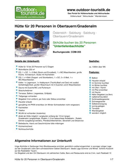 Hütte für 20 Personen in Obertauern/Gnadenalm - Outdoor-Touristik