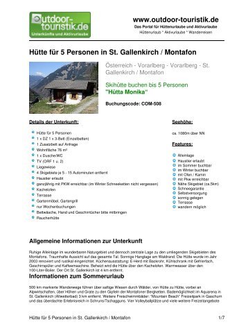 Hütte für 5 Personen in St. Gallenkirch / Montafon - Outdoor-Touristik