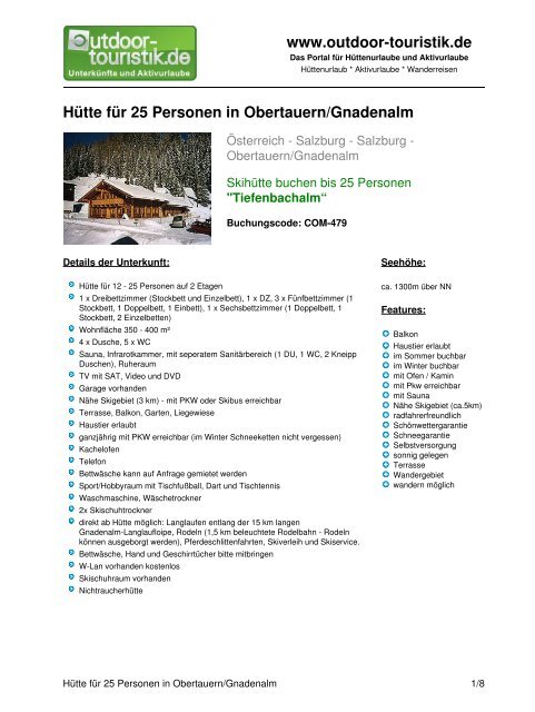 Hütte für 25 Personen in Obertauern/Gnadenalm - Outdoor-Touristik