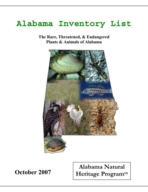 Alabama Inventory List- The Rare, Threatened, and Endangered