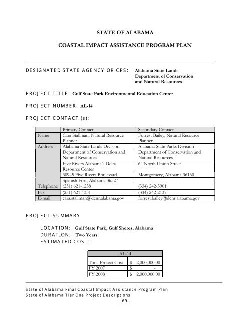 State of Alabama FINAL Coastal Impact Assistance Program (CIAP ...