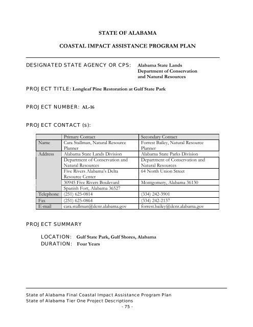 State of Alabama FINAL Coastal Impact Assistance Program (CIAP ...