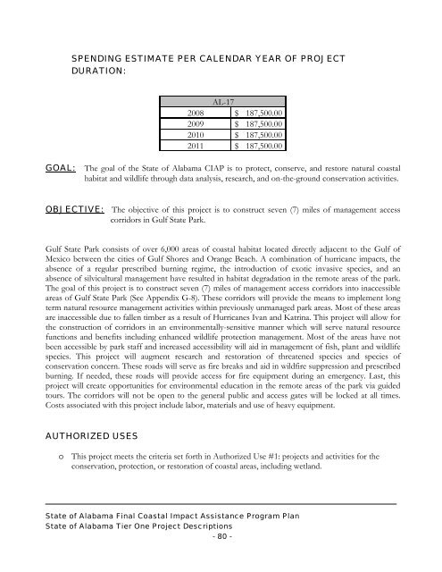 State of Alabama FINAL Coastal Impact Assistance Program (CIAP ...