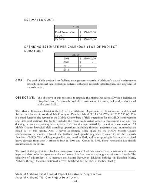 State of Alabama FINAL Coastal Impact Assistance Program (CIAP ...