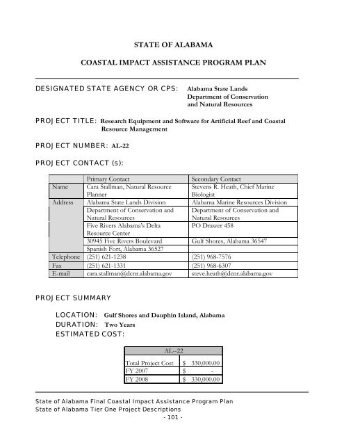 State of Alabama FINAL Coastal Impact Assistance Program (CIAP ...